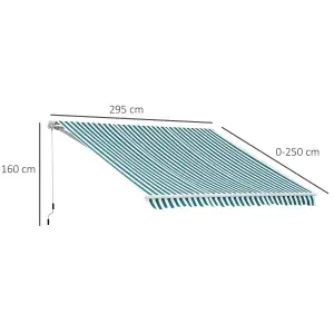 Outsunny Garden Sun Shade Canopy Retractable Awning, 3 x 2.5m, Green and White