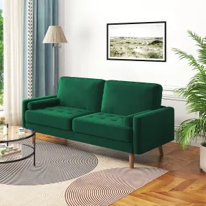 176CM Velvet Love Seat Green Couch with 2 Pillows