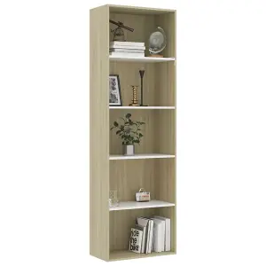 Berkfield 5-Tier Book Cabinet White and Sonoma Oak 60x30x189 cm Engineered Wood