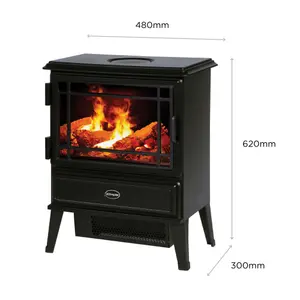 Dimplex Optimyst 2000W Matt Black Cast iron effect Electric Stove (H)620mm (W)480mm