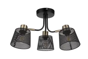 GoodHome Round Matt Metal Black Antique brass effect 3 Lamp LED Ceiling light