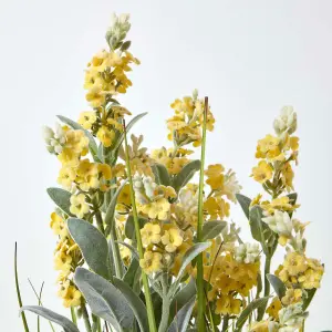 Homescapes Artificial Yellow Lavender Plant in Decorative Metallic Ceramic Pot, 66 cm Tall