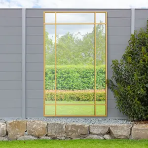 MirrorOutlet - The Genestra - Gold Contemporary Wall & Leaner Garden Mirror 71"x 43" (180 x 110 cm)