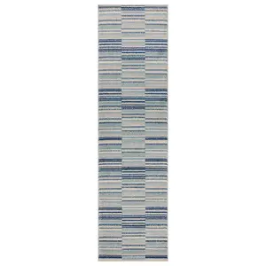 Blue Stripe Optical/ (3D) ,Funky Modern Easy to clean Rug for Dining Room-66 X 240cm (Runner)