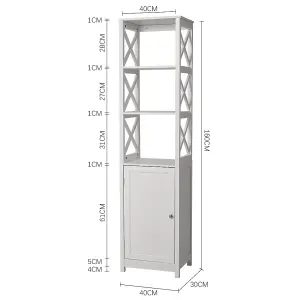 Waterproof Antifungal Wooden Bathroom Tall Cabinet with 3 Shelves 160cm H x 40cm W x 30cm D