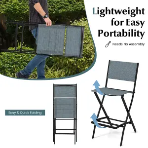 Costway Set of 2 Outdoor Bar Chair Folding Bar Height Stool with Metal Frame & Footrest