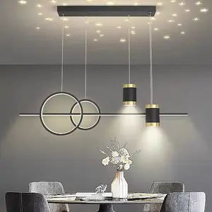 Black and Gold Body Linear LED Chandelier Light Hanging Lamp Modern Pendant Lamp Height Adjustable