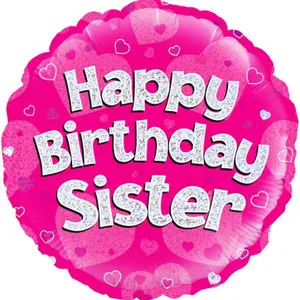 Oaktree 18 Inch Circle Happy Birthday Sister Foil Balloon Pink/Silver (18in)