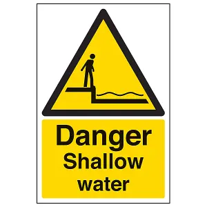 Danger Shallow Caution Water Warning Sign Rigid Plastic 200x300mm (x3)