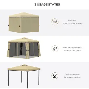 Outsunny 3 x 3(m) Patio Gazebo Garden Shelter w/ Mosquito Netting, Beige