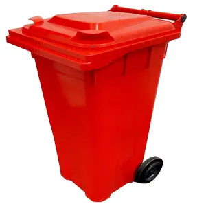 240L Red Large Outdoor Garden Waste Recycling Wheelie Bin With Rubber Wheels Handle & Lid