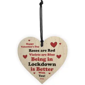 Red Ocean Valentines Day Wooden Heart Sign Lockdown Gift For Boyfriend Girlfriend Husband Wife