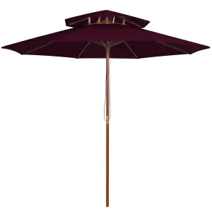 Berkfield Double Decker Parasol with Wooden Pole Bordeaux Red 270 cm