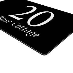 Personalised Aluminium House Plaque with Solar Light Customised with Your House Number and Street Name 200 x 130mm Black