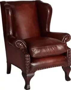 John Lewis Compton Leather Wing Armchair, Hand Antique