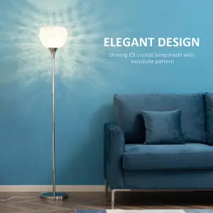 HOMCOM Modern Floor Lamp w/ K9 Crystal Lampshade for Living Room Study Silver