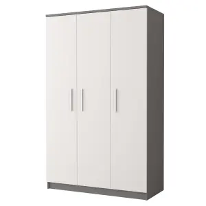 Modern Omega 19 Hinged Wardrobe W1200mm H1930mm D500mm - White Matt Front and Grey Carcass