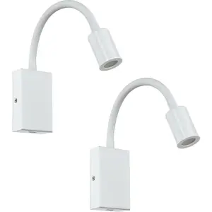 2 PACK Wall Light Colour White Steel & Plastic Rocker Switch LED 3.5W Included