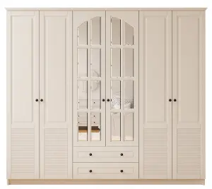 ELISE XL 6 Door 2 Drawer Mirrored White Wardrobe