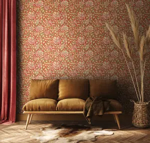 Hoopla Walls Honeysuckle Leaf Trail Terracotta Smooth Matt Wallpaper