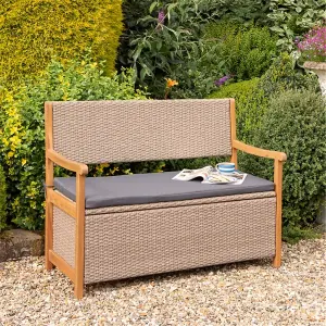 2 Seater Hardwood Timber Framed Rattan Weave Bench