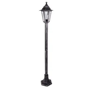 ValueLights 1.2m Victorian Black and Silver Outdoor Garden Lamp Post Bollard and Top Lantern Light - IP44 Rated - With ES E27 Bulb