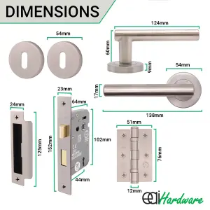 AFIT Satin Nickel Key Lock Door Handle Set - Handles, Sash Lock & 2 Escutcheons - Olvera Range