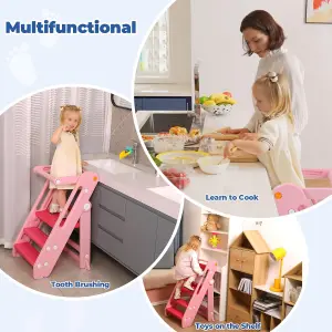 Foldable 2 or 3 Step Stools, Pink Large Plastic Sink Step Stool