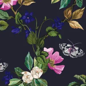 Joules Blue Woodland floral Smooth Wallpaper Sample