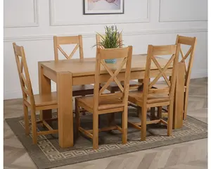 Kuba 150 x 85 cm Chunky Medium Oak Dining Table and 6 Chairs Dining Set with Berkeley Chairs