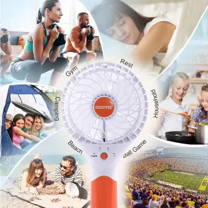 Geepas Rechargeable Mini Desk Fan with 3 Speed Electric USB Travel Fan, Orange