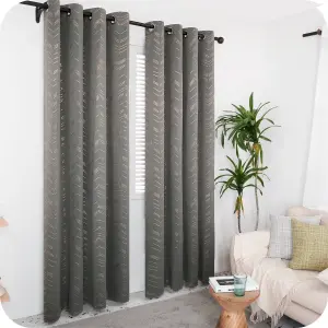 Deconovo Foil Printed Thermal Curtains 55 x 54 Inch Light Grey 2 Panels Super Soft Ring Top Blackout Curtains for Bedroom