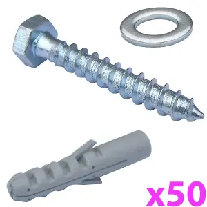 50x M10 50mm Aerial Bracket Wall Fixing Bolts Masonry Brick Thread Anchor Screws