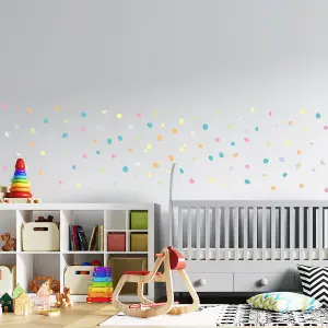 Walplus Dalmatian Polka Dots Pastel & Holographic X 2 Kids Sticker Aluminium Film Multicoloured, Pink