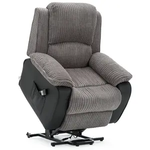 Postana Dual Motor Electric Rise Recliner Jumbo Cord Fabric Armchair Electric Lift Riser Chair (Grey)