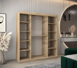 Elypse Sliding Door Wardrobe in Oak Sonoma - Modern Storage Unit with Shelves and Hanging Rails (W1800mm x H2000mm x D620mm)