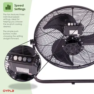 Oypla Electrical 18" Inch Black 3 Speed Floor Standing Gym Fan Hydroponic