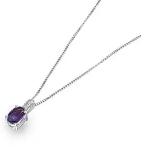 Amethyst 0.34Ct And Diamond 9K White Gold Pendant Necklace