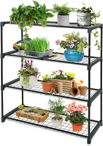 4 Tier Greenhouse Staging and Shelving Racks - Free Standing Outdoor Plant Stand - Tiered Garden Rack for Potting