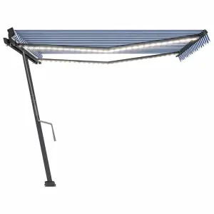 Berkfield Manual Retractable Awning with LED 450x300 cm Blue and White