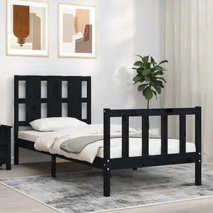 Berkfield Bed Frame with Headboard Black 90x200 cm Solid Wood