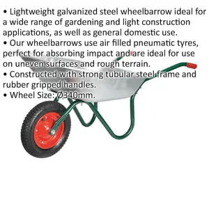 Lightweight Galvanized Steel Wheelbarrow - 65L Capacity - Tubular Steel Frame