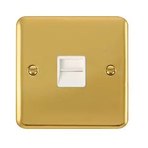 Curved Polished Brass Master Telephone Single Socket - White Trim - SE Home