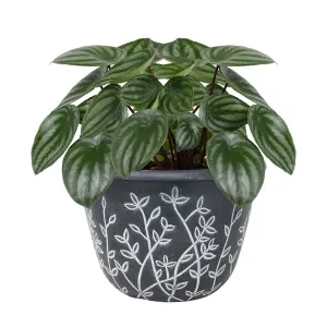 Serenity Pot Planter Round Plastic Black White Flower Plant Garden Patio 25cm