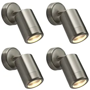 4 PACK Adjustable IP65 Wall Spotlight - 7W LED GU10 - Brushed Stainless Steel