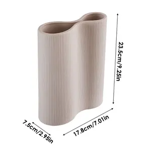 Pink Vase Irregular Vase Ribbed Textured Ceramic Vase