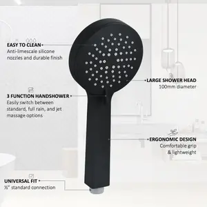 ENKI Modern Matte Black Round Multi Function Handheld Shower Head E22