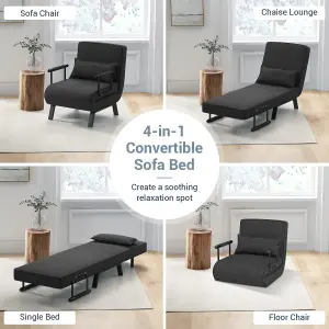 Costway Convertible Single Folding Sofa Bed Sleep Chair w/ 6 Positions Adjustable Backrest Dark Grey