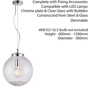 Hanging Ceiling Pendant Light Chrome & GLASS Modern Round Shade Lamp Bulb Holder