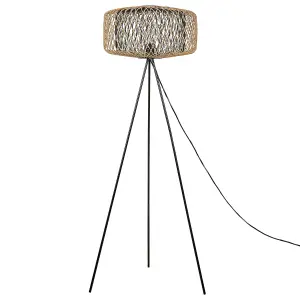 Bamboo Tripod Floor Lamp Light Wood and Black JAVARI